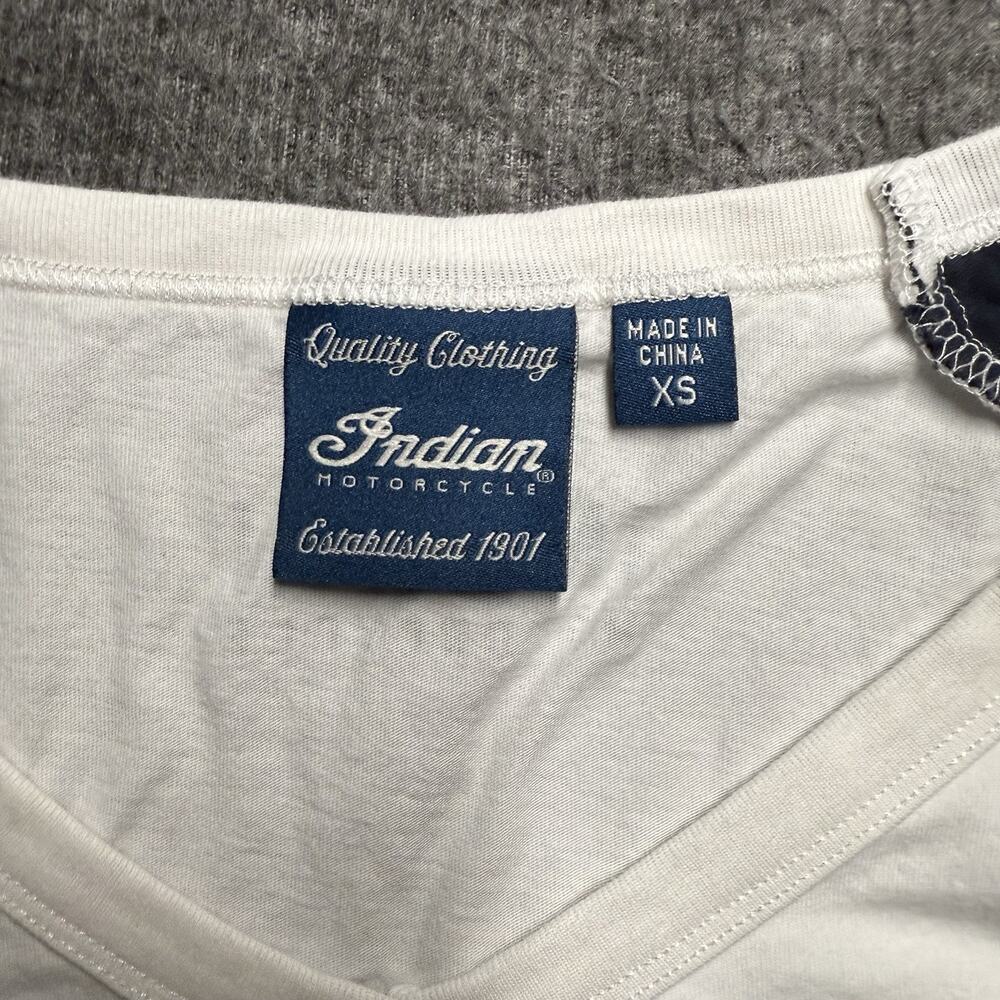 Indian Motorcycles Short Sleeve T-Shirt Women's XS White/Navy Blue Raglan Sleeve - Picture 3 of 7